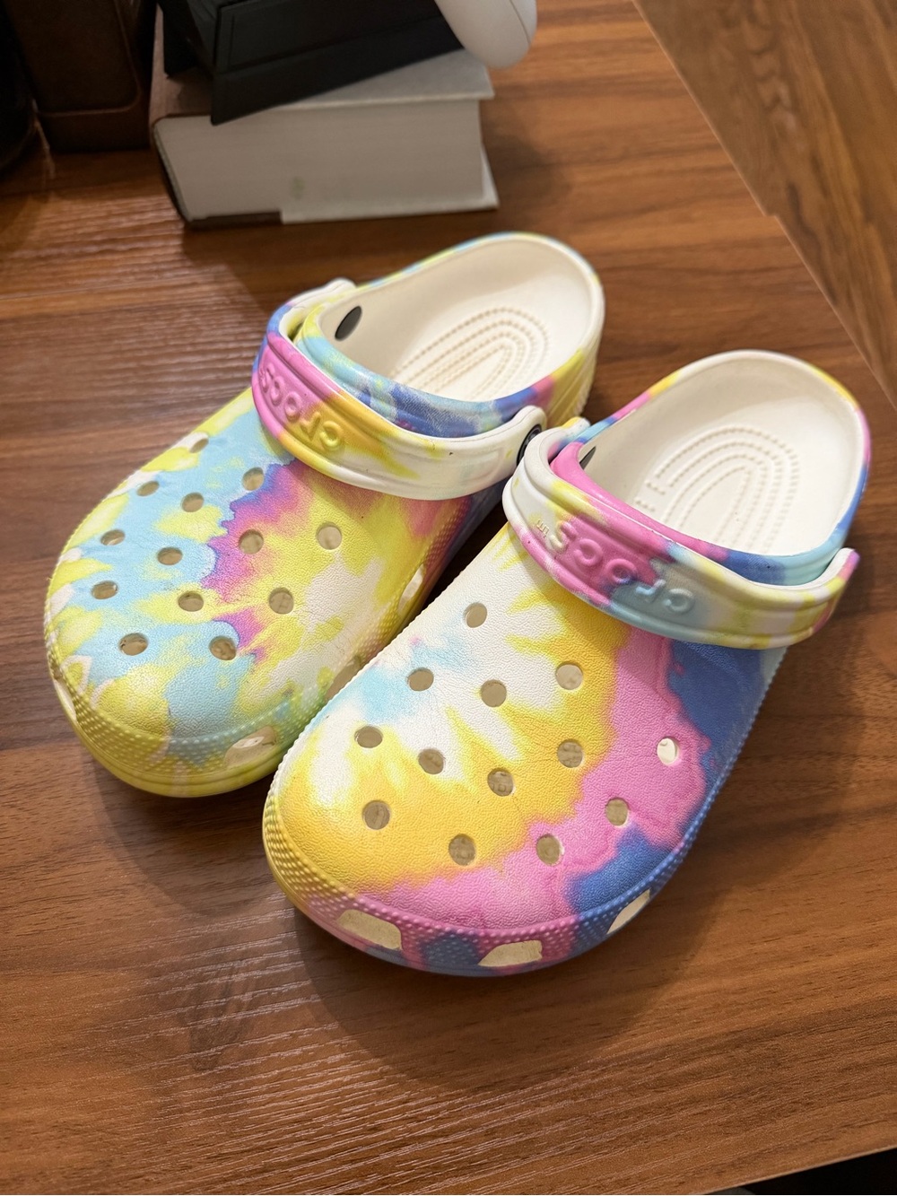 CROCS Tie-Dye Classic Clog Sandals - Yellow, Pink, Blue